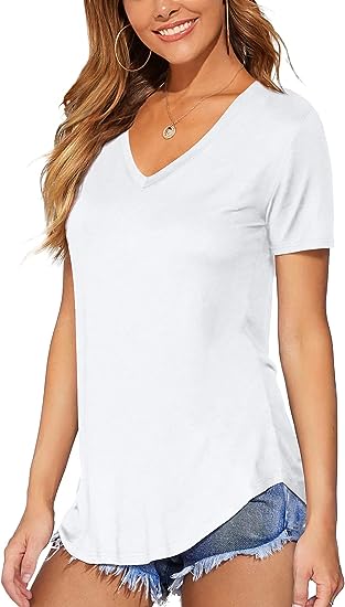 DittyandVibe Women Long/Short Sleeve V Neck Curved Hem Tunic Tops T Shirts