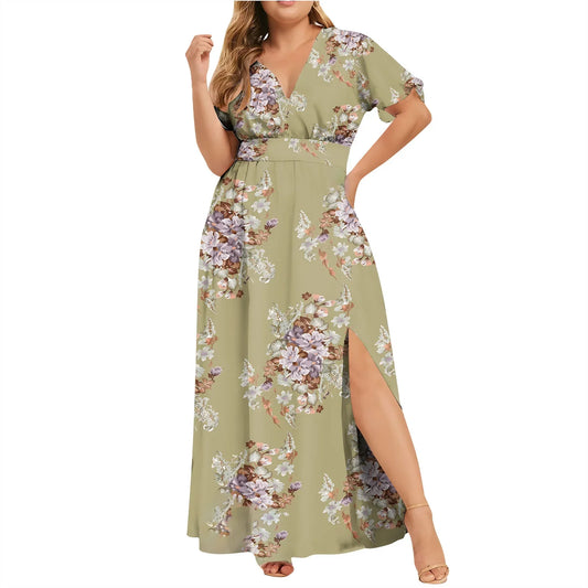 Jophufed Womens Plus Size Summer Dresses 2022 Party Boho Print Maxi Long Dress V-Neck Short Sleeve Dresses for Wedding Guest on Clearance