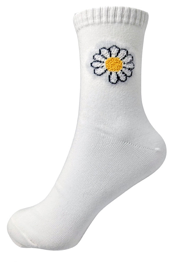 Daisy Flower Print Cotton Crew Socks