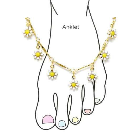 Daisy Flower Station Gold Dipped Anklet