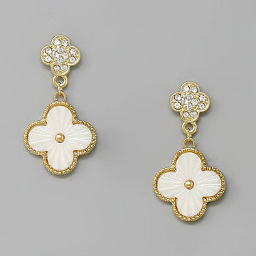 Clover Shape MOP Metal Dangle Earrings