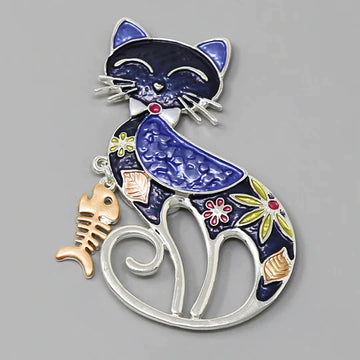 Cat With Fish Magnetic Brooch