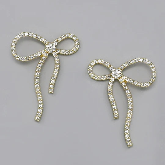 Bow Glass Stone Pave Drop Earrings