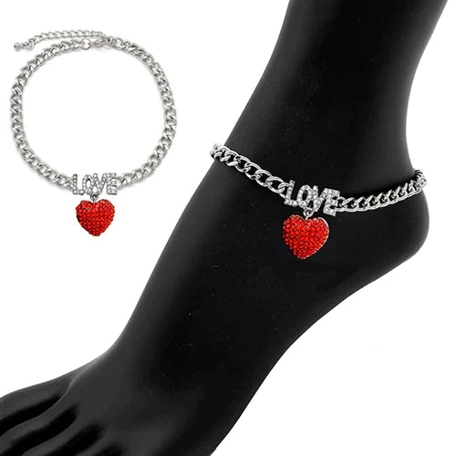 Love Embellished Heart Charm Chain Fashion Anklet