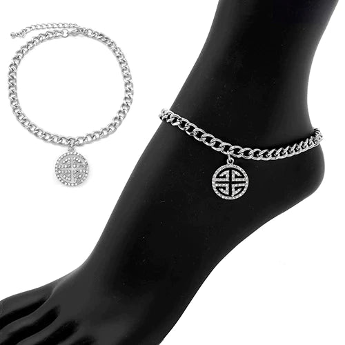 Rhinestone Embellished Greek Charm Chain Fashion Anklet