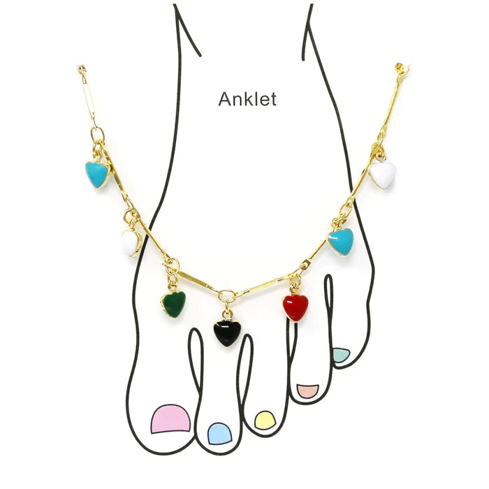 Multi Color Heart Bead Station Anklet