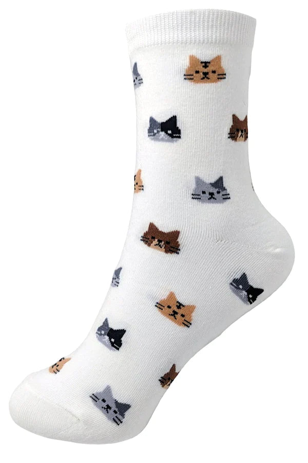 Cat Print Cotton Crew Socks