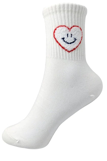 Smile Heart Print Cotton Crew Socks