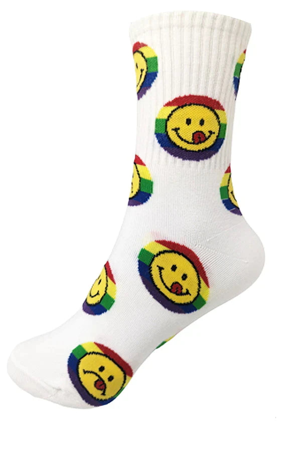 Emoji Rainbow Print Cotton Crew Socks