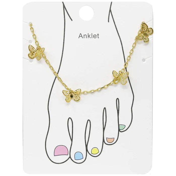 Butterfly Charm Fringe Gold Dipped Anklet