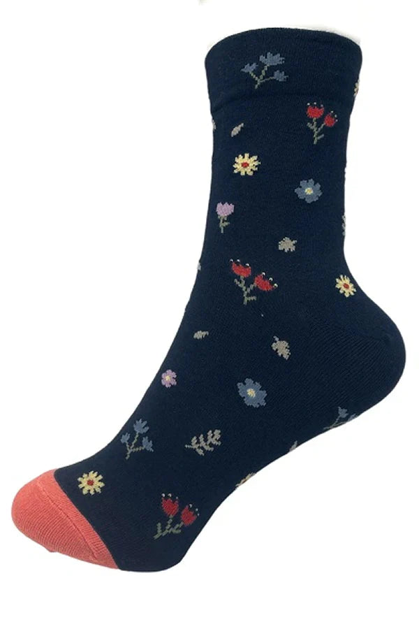 Floral Print Cotton Crew Socks