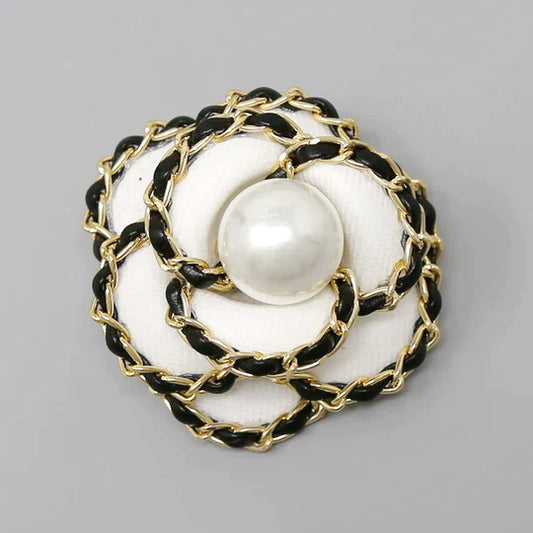 Camellia Flower Chain Trimmed Brooch