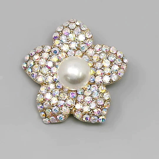 Flower Glass Stone Embellished Brooch Pin