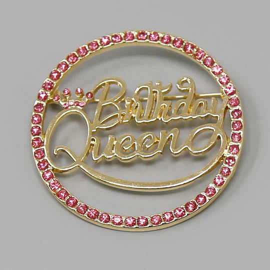 Birthday Queen Glass Stone Embellished Brooch Pin