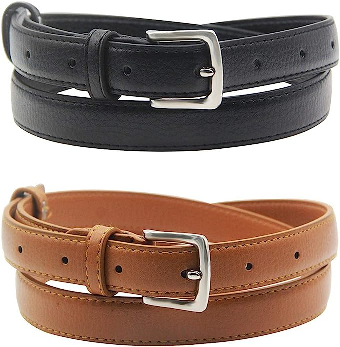 maikun Womens Belt Skinny Leather Solid Color Pin Buckle Simple Waist for Girls Ladies