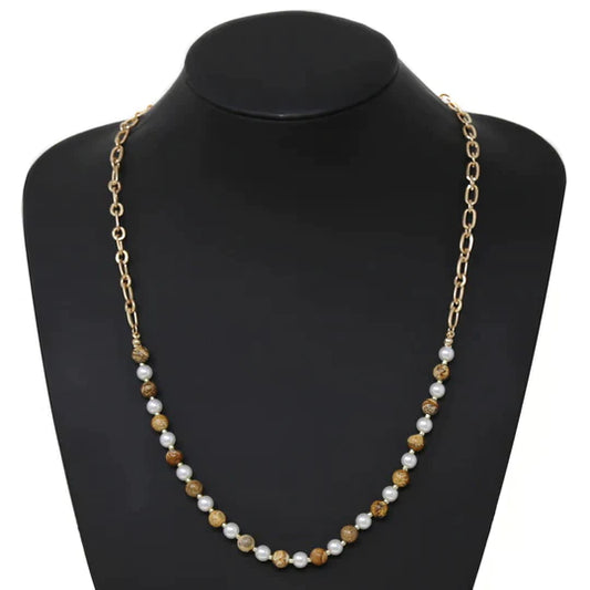 Natural Stone And Pearl Beaded Necklace
