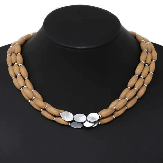Wood And Shell Beaded Layered Necklace