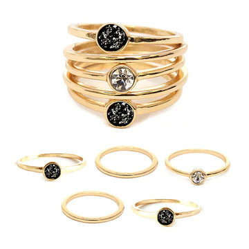 Braided Metal Stone Embellished Ring Set