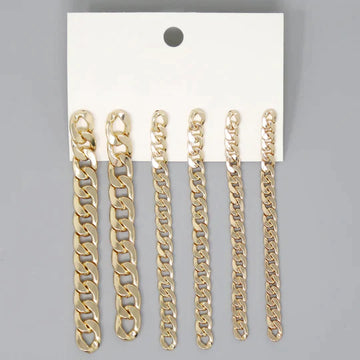 Curb Chain Drop Earrings (Set of 3)