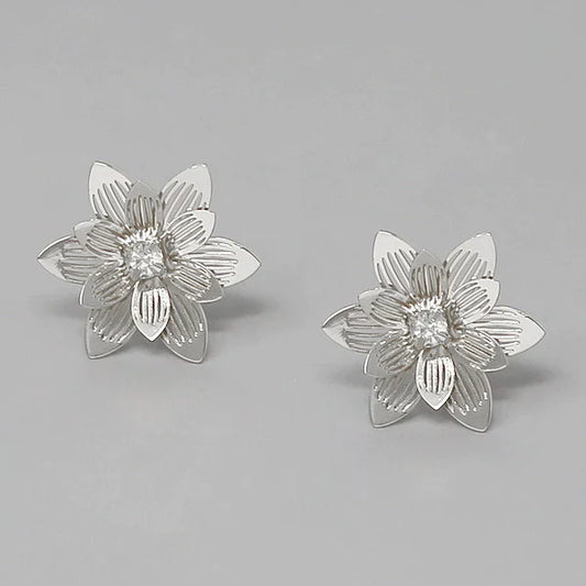 Flower Textured Metal Stud Earrings