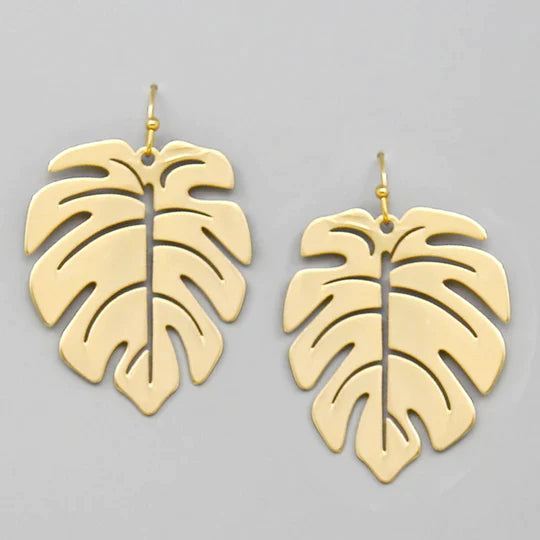Tropical Leaf Metal Drop Earrings