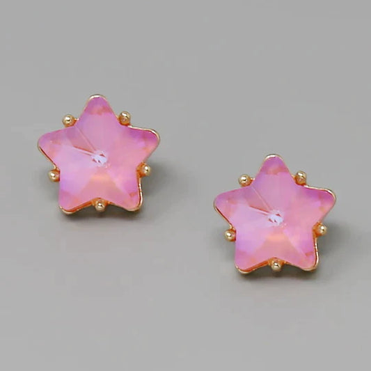 Star Faceted Glass Stone Stud Earrings