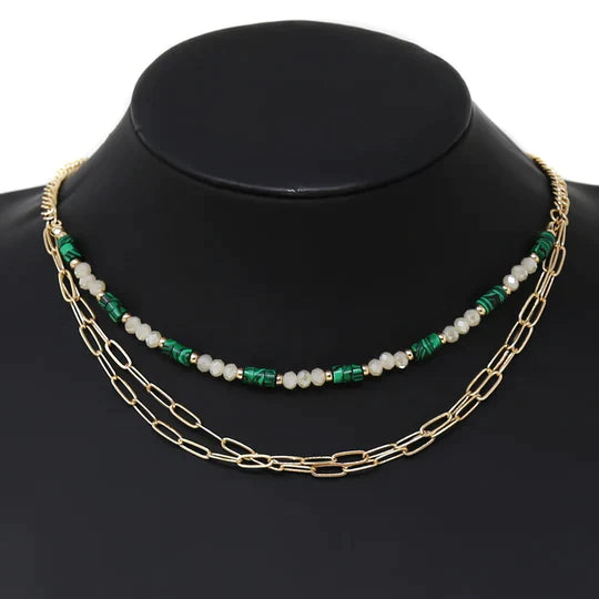 Semi Precious Stone Beaded Layered Chain Necklace