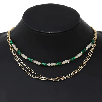 Semi Precious Stone Beaded Layered Chain Necklace