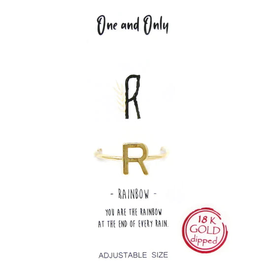 One and Only: R - RAINBOW Letter Adjustable Ring