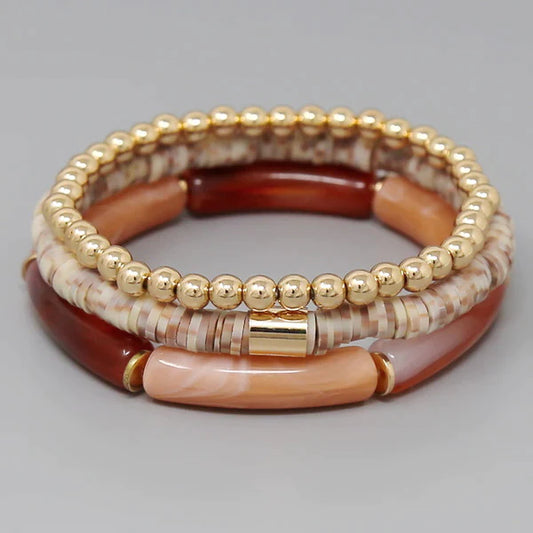 Resin Tube / Clay Beaded Stretch Bracelet Set