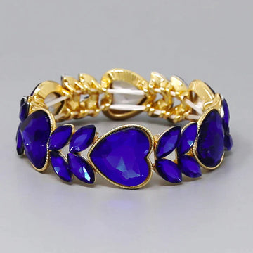 Heart Glass Stone Embellished Stretch Bracelet