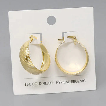 18K Gold Filled Textured Hoop Earrings