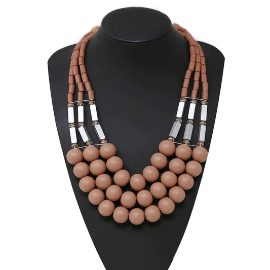 Wood Beaded Layered Necklace