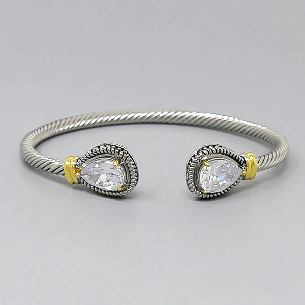Teardrop Glass Stone Textured Metal Cuff Bracelet