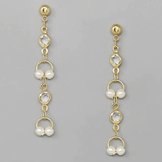 CZ Stone Pearl Detail Dangle Earrings