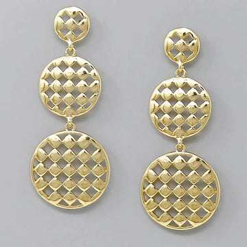 Check Cutout Triple Disc Dangle Earrings