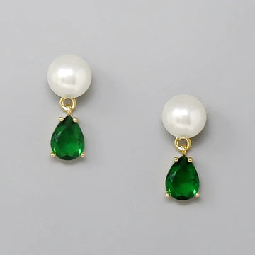 Pearl & CZ Teardrop Stone Earrings