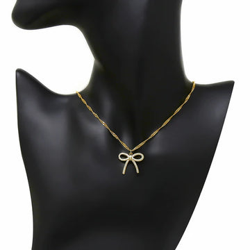 Bow Ribbon CZ Pave Pendant Short Chain Necklace