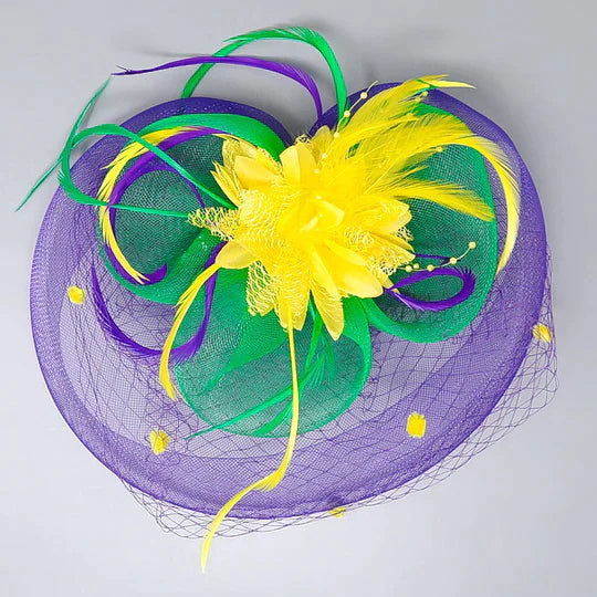 Mardi Gras Theme Feather Fascinator