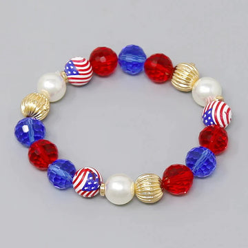 American Flag Bead Stretch Bracelet
