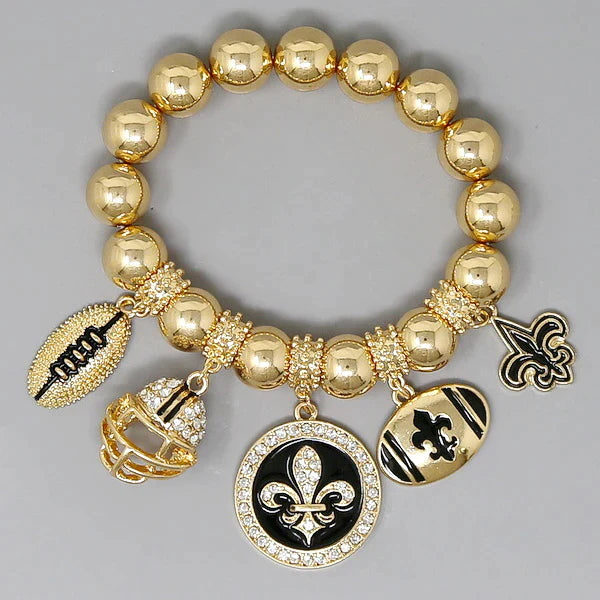 Saints Football Multi Charm Beaded Bracelet