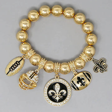 Saints Football Multi Charm Beaded Bracelet