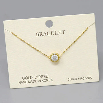 Cubic Zirconia Bezel Charm Delicate Chain Bracelet