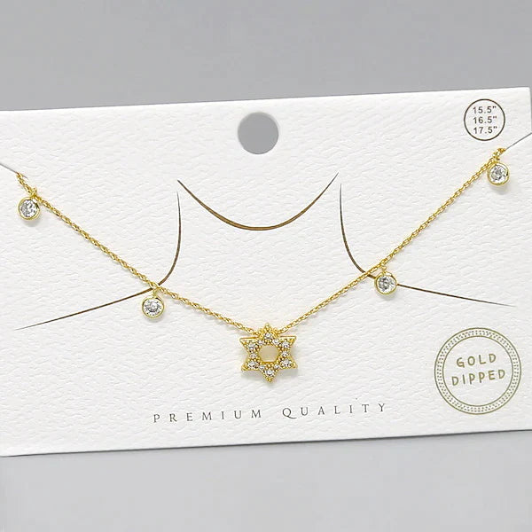 Star of David CZ Pave Pendant Gold Dipped Short Necklace