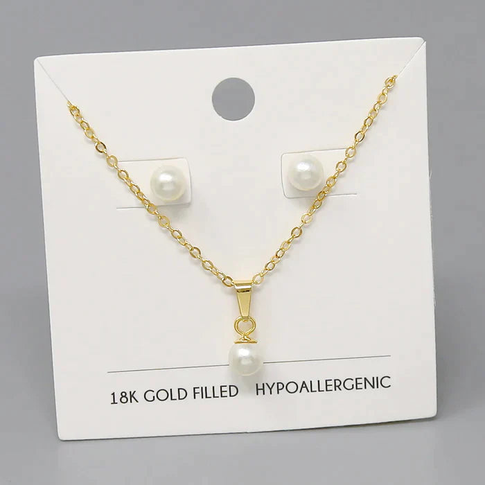 18K Gold Dipped Pearl Pendant Necklace Set