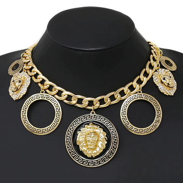 Lion Head Multi Charm Short Chain Necklace