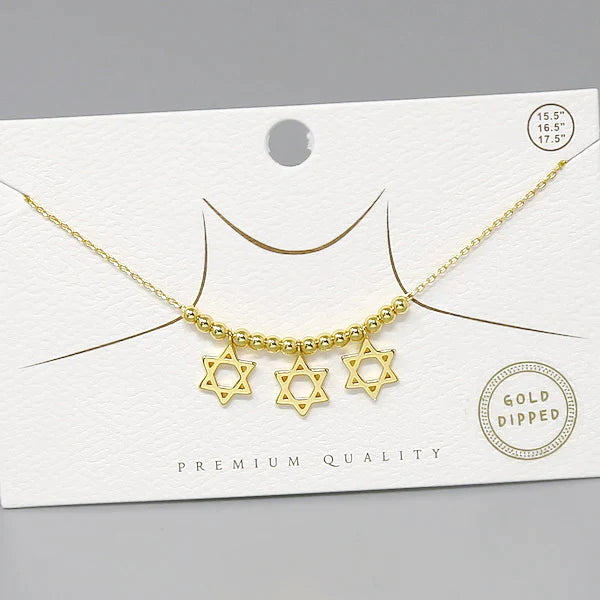 Triple Star of David Pendant Gold Dipped Short Necklace