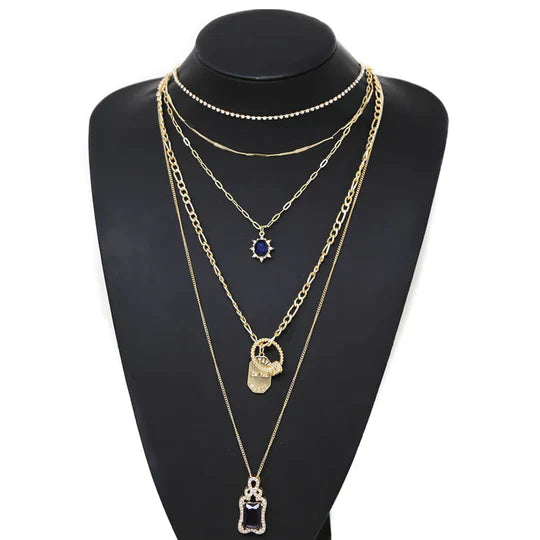 Stay In The Magic Glass Pendant Layered Chain Necklace