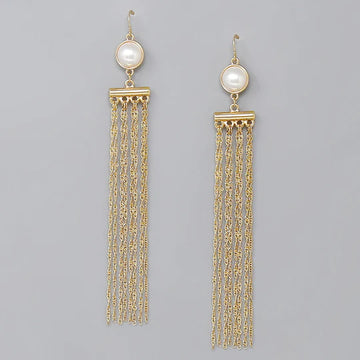 Pearl Detail Chain Fringe Long Earrings