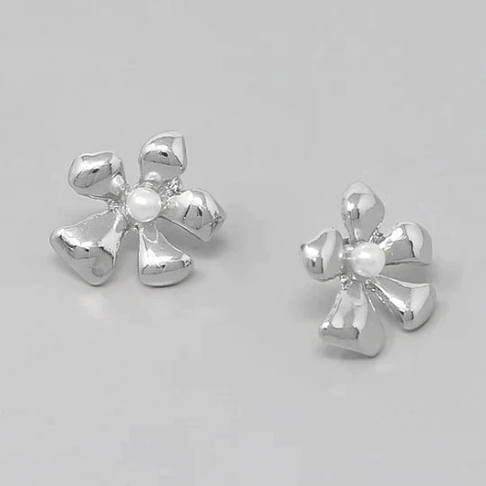 Pearl Embellished Flower Stud Earrings